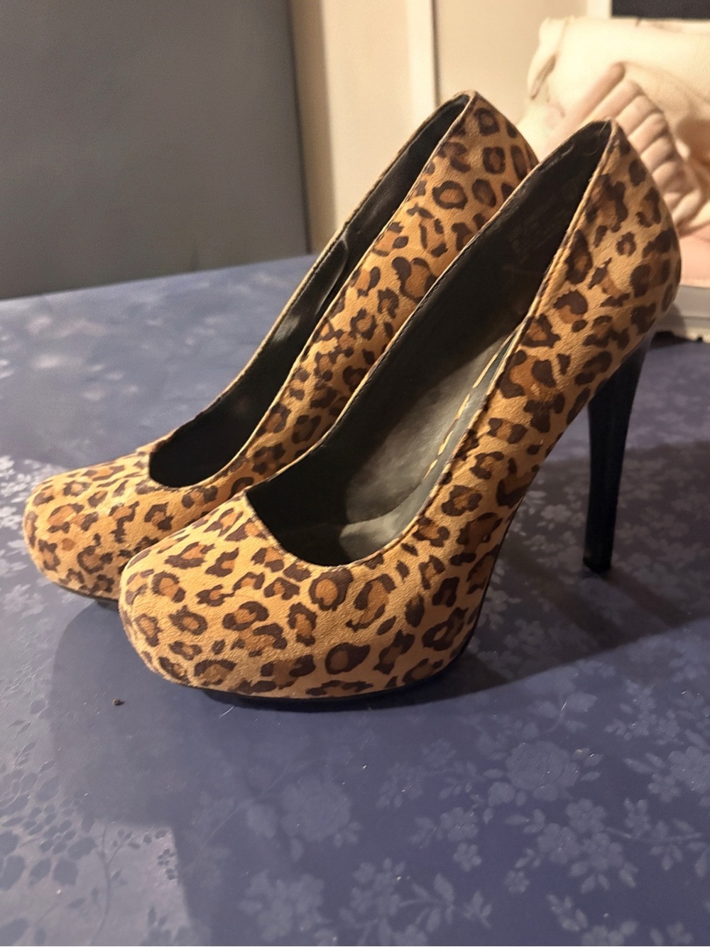 Kardashian Kollection Leopard Print Platform Pumps in Tan and Black